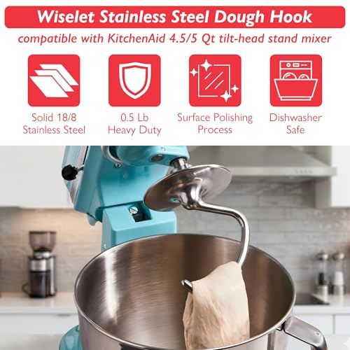 Stainless Steel Dough Hook Attachment for 4.5 and 5 Quart Tilt-Head Mixers