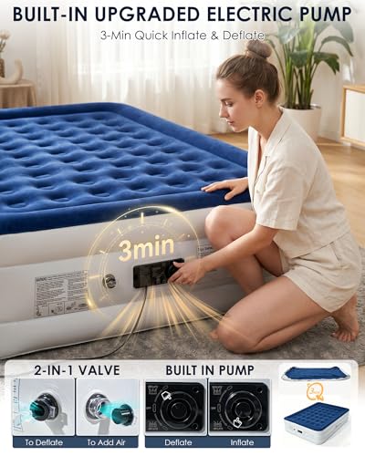 Queen Air Mattress with Built-in Pump | 18" Inflatable Bed