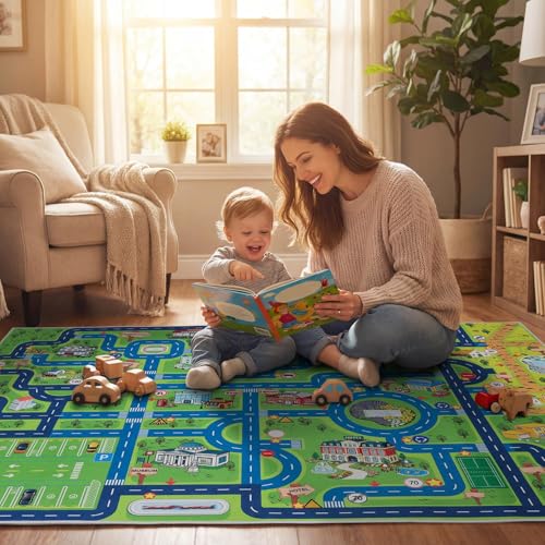 4x6 Kids Car Play Rug, Non-Slip Educational Area Mat for Playroom