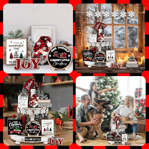 Christmas Tiered Tray Decoration Set - 15 Wooden Kitchen Home Decor Signs