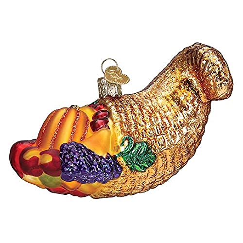 Handcrafted Mouth-Blown Glass Cornucopia Holiday Tree Ornament