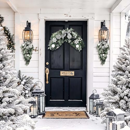 Valery Madelyn 24'' Christmas Teardrop Swag Outdoor Decoration Black & White - Swag