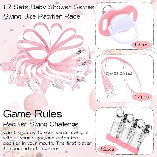 Baby Shower Pacifier Swing Game Set with Wooden Sign and 12 Pacifiers