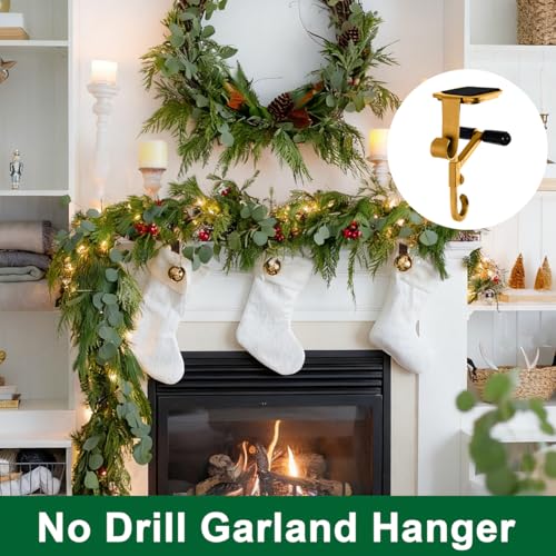 Adjustable Fireplace Stocking and Garland Hanger, 3-Pack Gold Metal Hooks