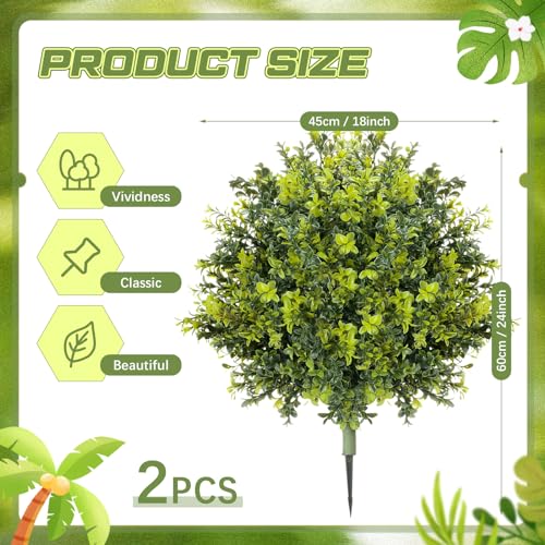 2-Pack 24-Inch Artificial Boxwood Topiary Ball Trees with Ground Spikes