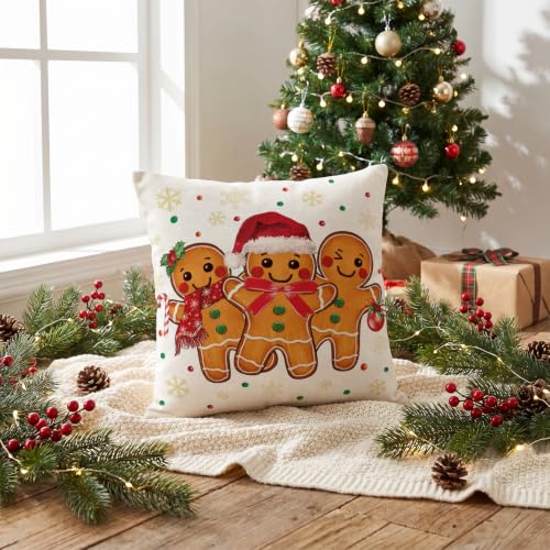 AVOIN colorlife Christmas Gingerbread Man 18x18 Inch White Pillow Cover - Holiday Decor