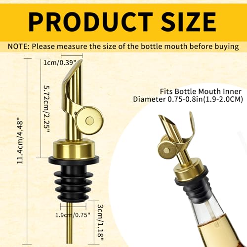 MCSDFN Gold 6-Pc Auto Flip Liquor & Oil Pour Spout Stainless Steel Dispenser