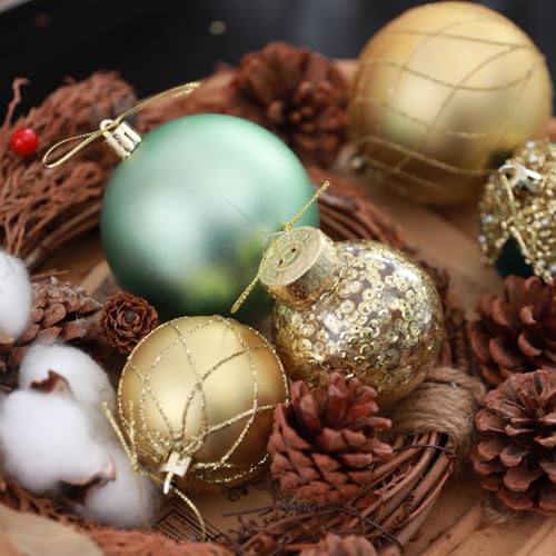 12ct 2.36 In Green Gold Velvet Baubles For Tabletop Christmas Tree