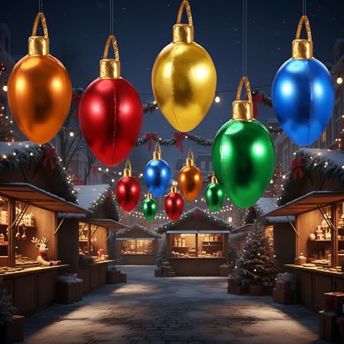 Charnoel 5 Pack 11.8in Christmas Inflatable Bulb Ornaments with Glitter Cloth Cover – Classic