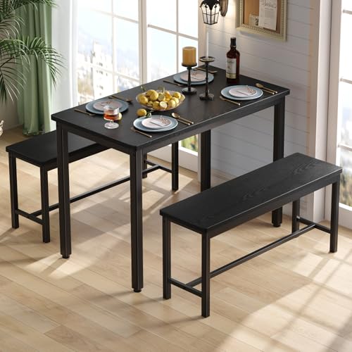 Space-Saving 3-Piece Dining Table Set for 4 with Benches