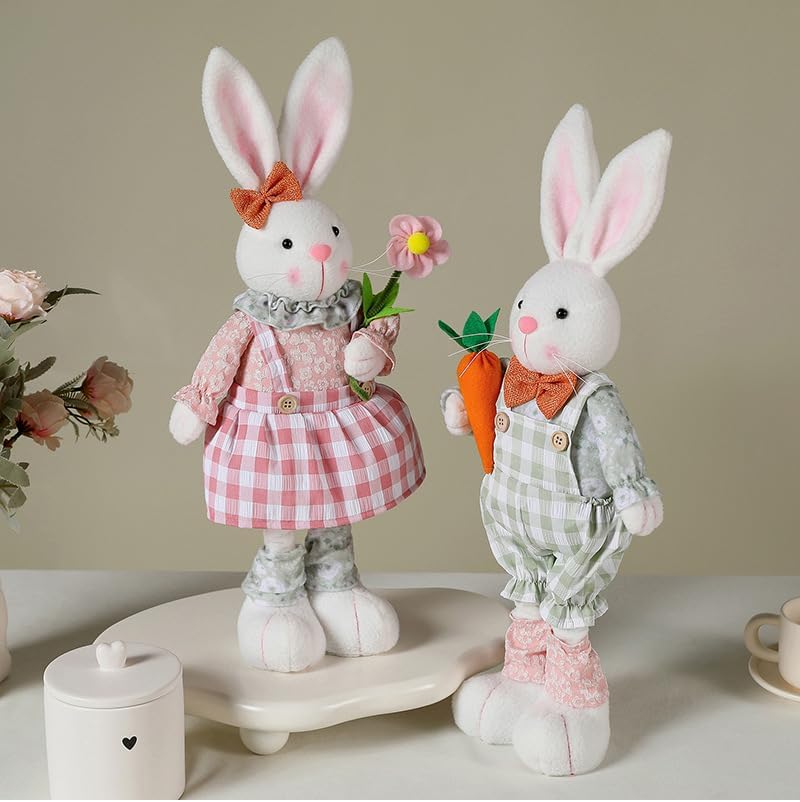 Skiennix Adjustable Easter Bunny Gnome Plush - Extendable 16.1” to 21.7” Spring Decor for Home & Holiday Display