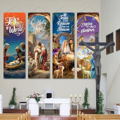 AIBIIN Christmas Church Banners Set - Nativity Scene Religious Decorations for Holiday Celebrations