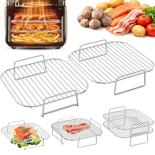 8-Inch Stainless Steel Stackable Air Fryer Racks - 2-Piece Square Grill Set