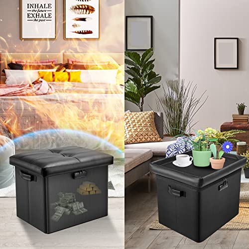 Fireproof Storage Ottoman with Lock - Folding Footrest Safe Chest