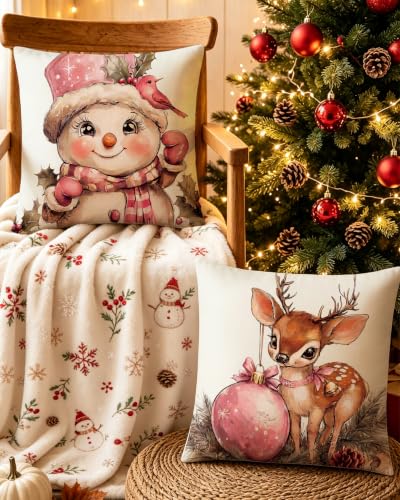 Pink Velvet Christmas Pillow Covers 18x18 Set of 4 - Nordic Holiday Home Decor