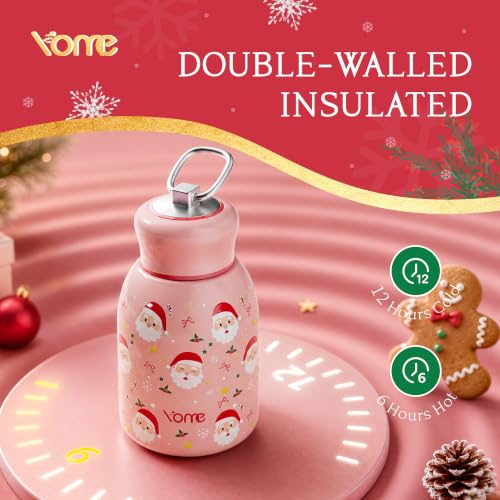 YOME Christmas Joy Pink 10oz Insulated Mini Water Bottle with Lid & Lifting Loop