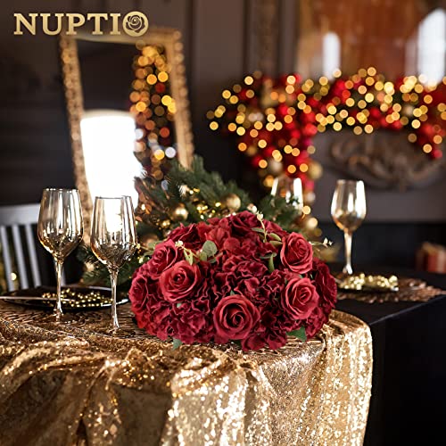 NUPTIO Burgundy Flower Balls 15.7in, 2-Pack Large Table Centerpieces