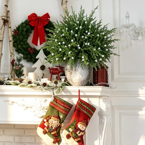 Artificial Juniper Berry and Cedar Branches for Holiday Decor - 12 Pack
