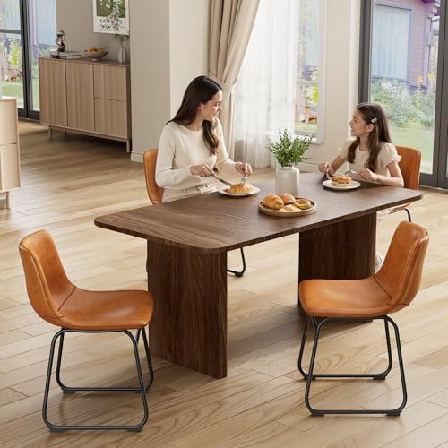 Modern PU Leather Dining Chairs - Set of 6 Brown Armless Kitchen Chairs