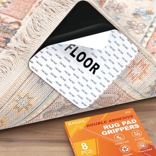 Non-Slip Rug Grippers, 8-Pack 4x4 Inch Reusable Adhesive Carpet Tape