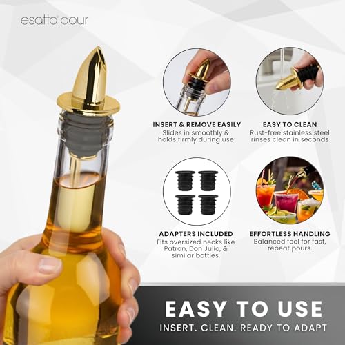 Esatto Gold Plastic Bottle Pourers 12 Pack - High-Speed Liquor & Syrup Spouts