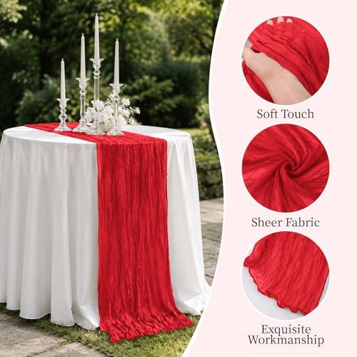 Red Cheesecloth Table Runner 17x108 Inches - Boho Sheer Fabric Set of 8