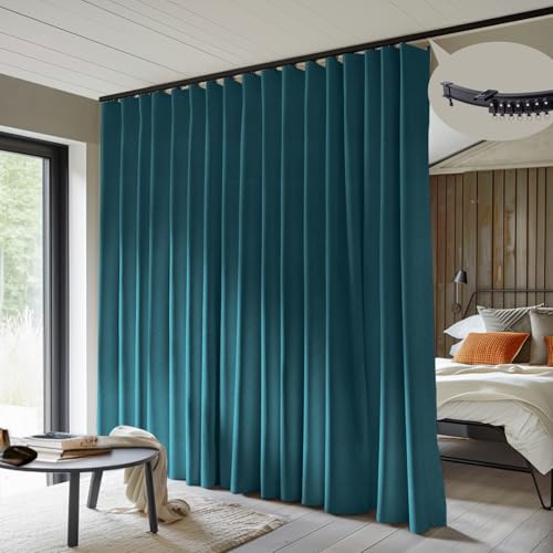 Blackout Room Divider Curtains with Ceiling Track Set - Azure Blue
