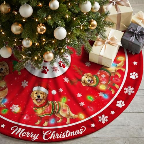 Golden Retriever Christmas Tree Skirt 48 Inch - Indoor/Outdoor Decor