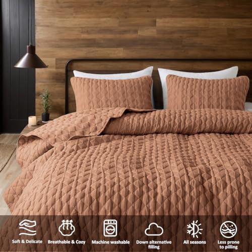 Oversized Burnt Orange California King Quilt Set with 2 Shams