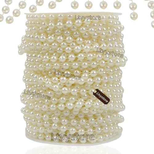 Light Beige 6mm Faux Pearl Beads Garland, 82FT Cuttable Pearl String for Wedding & DIY Crafts