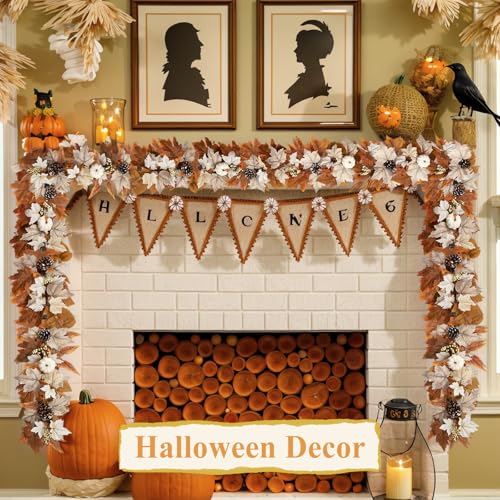 6ft Lighted Fall Garland with Timer, Pumpkins, Berries & Pinecones