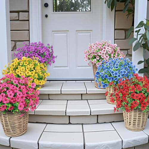 24 Pcs UV-Resistant Artificial Flowers - Outdoor Faux Silk Plants (13.8 in)