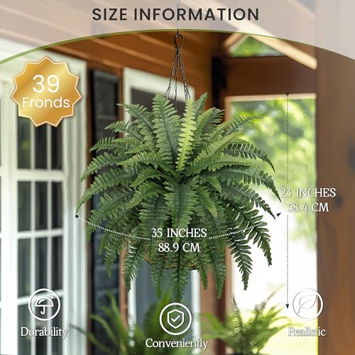 Artificial Boston Ferns 2-Pack - 35" UV-Resistant Faux Outdoor Plants