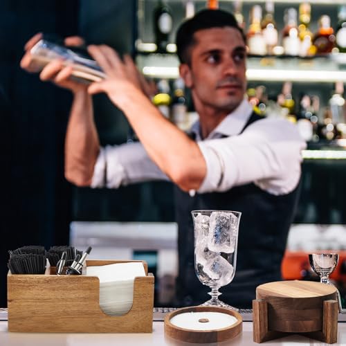 Multifunctional Acacia Bar Caddy & 3-Tier Glass Rimmer Set for Drinks