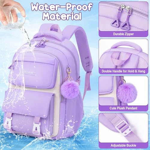 3-Piece Waterproof School Backpack Set for Girls with Lunch Bag & Pencil Case