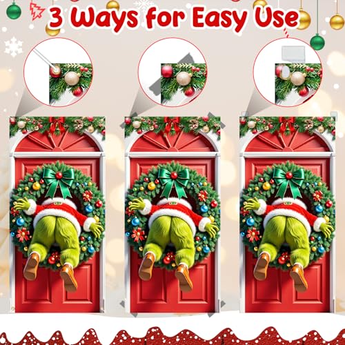 Hehegoo Red Green Christmas Door Cover Banner, 72.8x35.4 Inch Holiday Decor