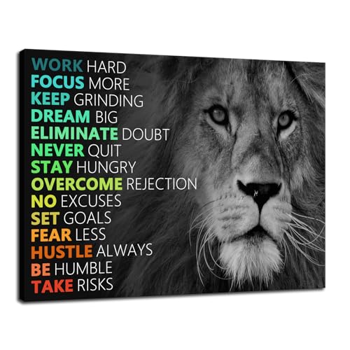 Inspirational Lion Canvas Wall Art Poster for Home Office Living Room Bedroom - 18x24 Inches - Framed Ready to Hang