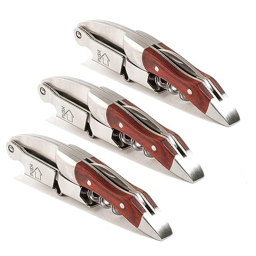 Kit-Home Rose Wood 3-Pack Waiter Corkscrew Wine Openers with Stainless Steel Handle