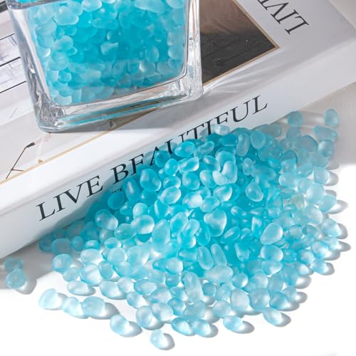 Ice Blue Frosted Sea Glass Pebbles for Aquariums & Vases - 8 oz (230g)