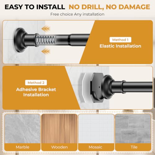 Adjustable Heavy Duty Tension Curtain Rod 30 to 120 Inch, Black No-Drill Rod
