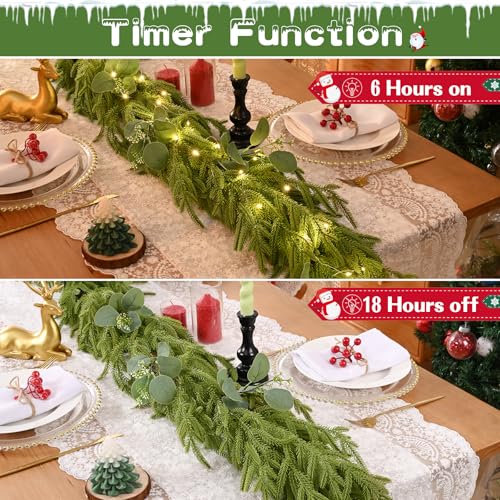 Waipfaru 15ft Norfolk Pine Garland - Realistic Artificial Christmas Wreath & Decor