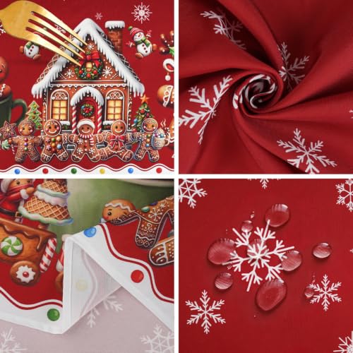 Christmas Gingerbread Red Oval Tablecloth 60 x 120 Inches Waterproof & Machine Washable - Holiday Dining Decor