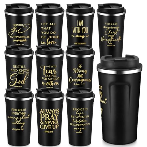 Meanplan 20oz x10 Pack Bible Verse Tumbler Set, Black with Lids, 17oz Capacity