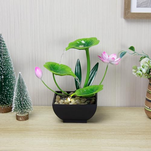 3-Tier Indoor Tabletop Water Fountain with Lotus Leaves & River Rocks