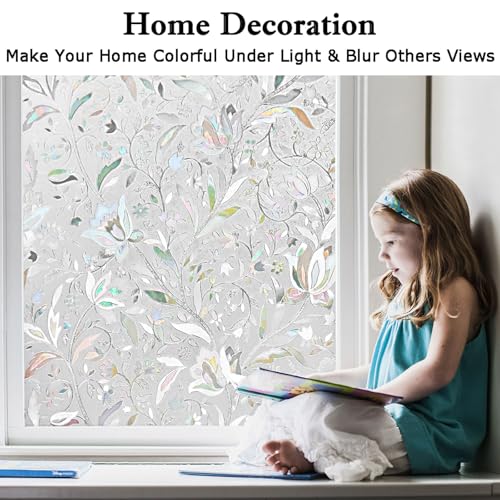 Rainbow Privacy Window Film - Stained Glass Static Cling (17.5" x 78.7")