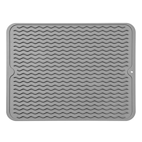Silicone Dish Drying Mat - Heat Resistant Countertop Trivet, Grey (16x12 In)