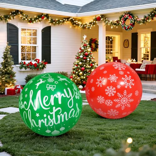 Wlicon 32 Inch Christmas Inflatable Balls Set Outdoor Holiday Decor