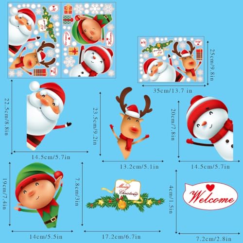 Christmas Window Wall Decals Set – Santa, Snowman, Deer & Snowflake Clings, Removable Vinyl