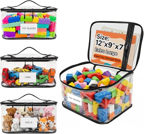 Extra Large Clear Toy Storage Bags with Zipper - 3 Pack Waterproof Organizer