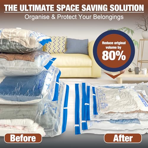 Hibag 12 Jumbo Vacuum Storage Bags for Bedding and Clothing with Hand Pump